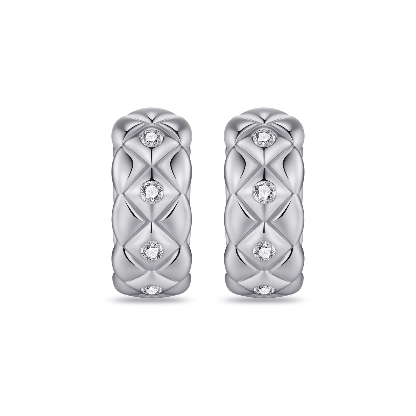Silver Quilted 18mm Stone Set Hoops