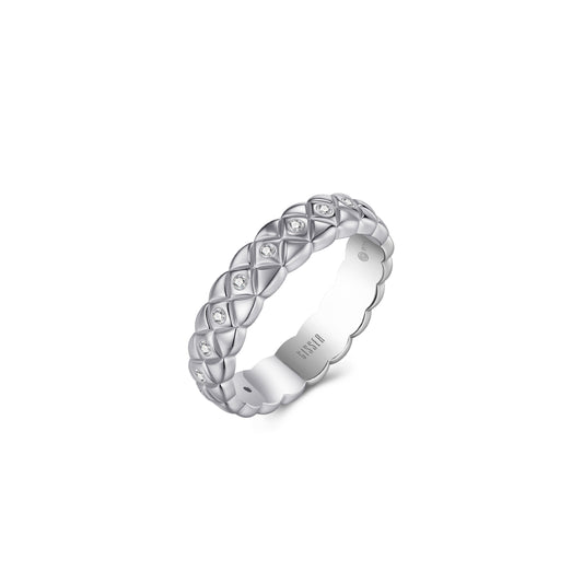 Silver Quilted Cubic Zirconia Ring