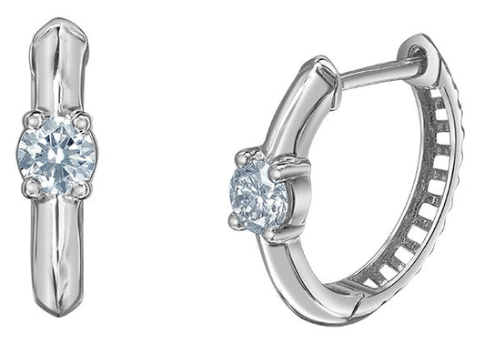9ct White Gold Solitaire Lab Diamond Hoop Earrings