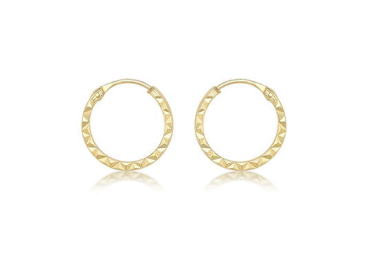 9ct Yellow Gold 10mm Diamond Cut Hoop Earrings