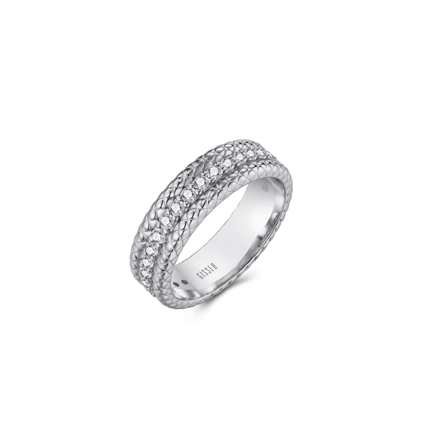 Silver Rope Effect Stone Set Ring
