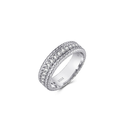 Silver Rope Effect Stone Set Ring