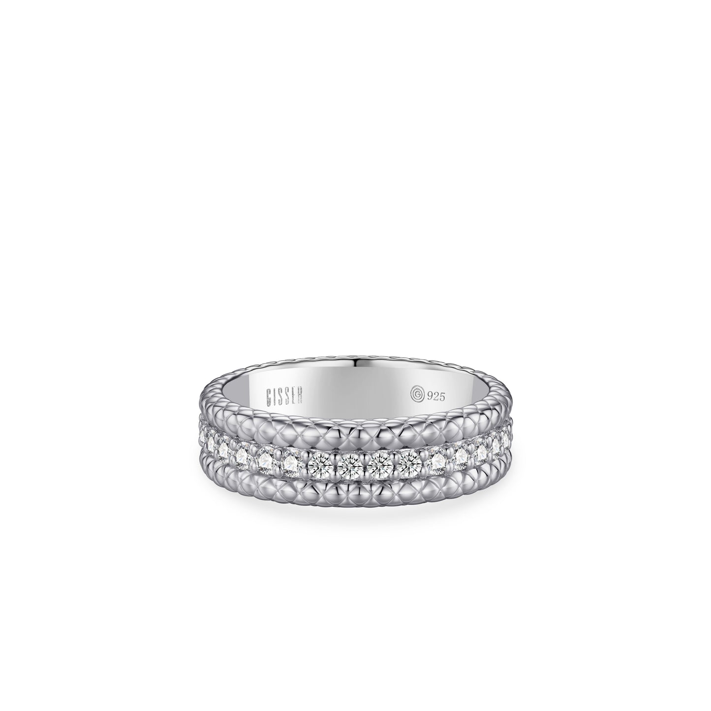 Silver Rope Effect Stone Set Ring