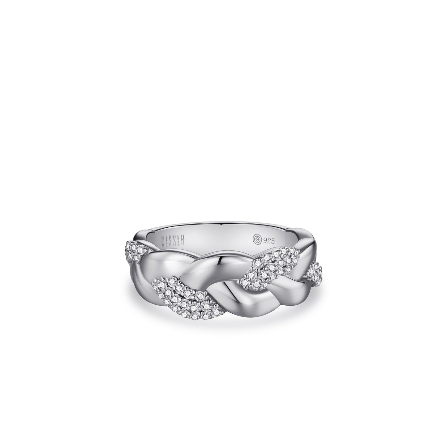 Silver Stone Set Braided Ring
