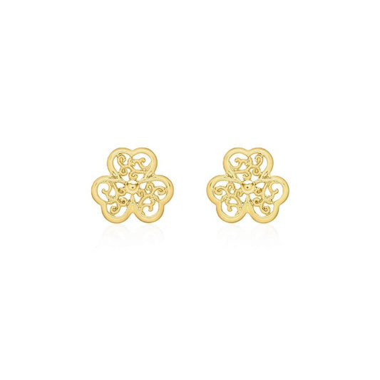 9ct Yellow Gold 8.5mm x 7.5mm Filigree Shamrock Stud Earrings