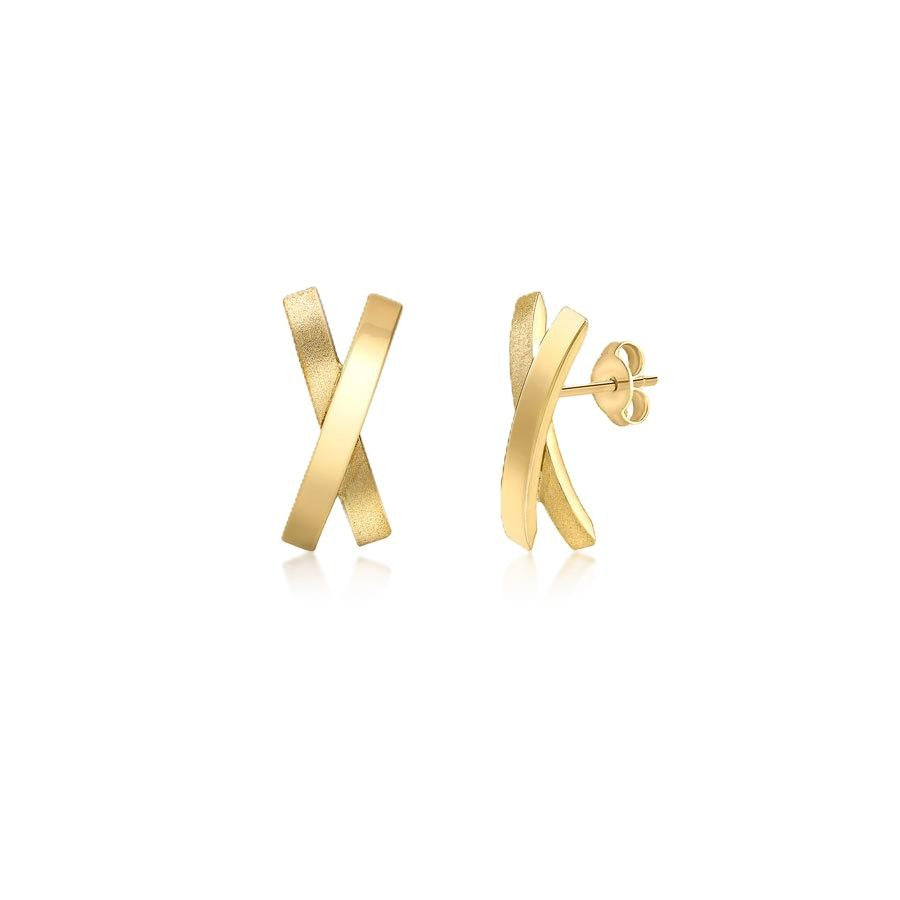 9ct Yellow Gold 7mm x 16mm Satin and Polished Crossover Earrings