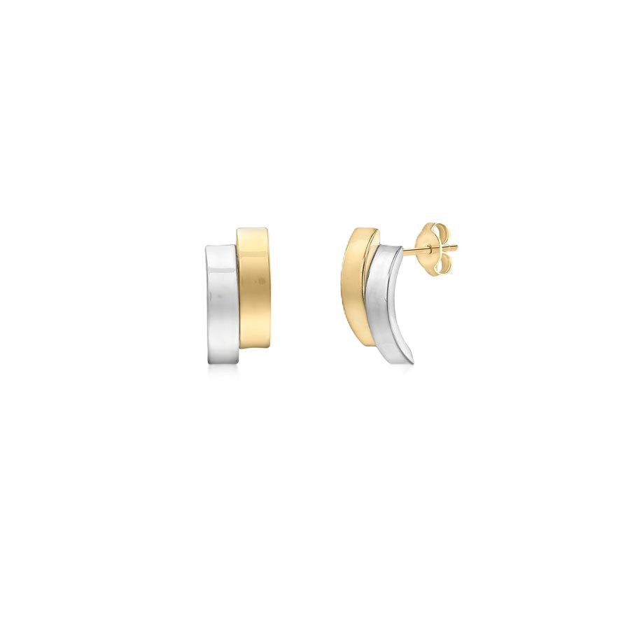 9ct Yellow and White 5.5mm x 11mm Asymmetric Double-Bars Stud Earrings