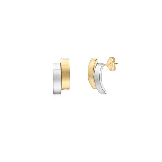 9ct Yellow and White 5.5mm x 11mm Asymmetric Double-Bars Stud Earrings