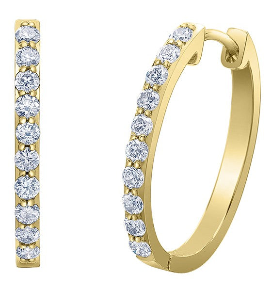 Diamond-Lined 9ct Yellow Gold Hoop Earrings 0.50ct