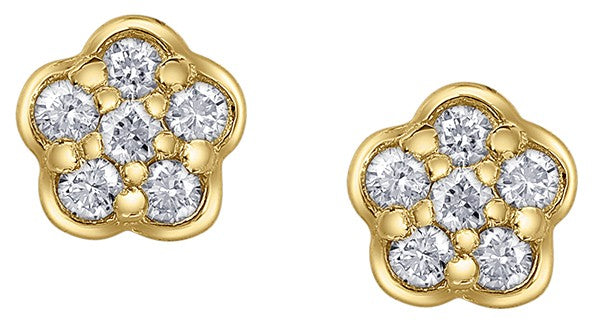 9ct Yellow Gold Diamond Flower Cluster Stud Earrings
