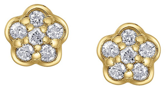 9ct Yellow Gold Diamond Flower Cluster Stud Earrings