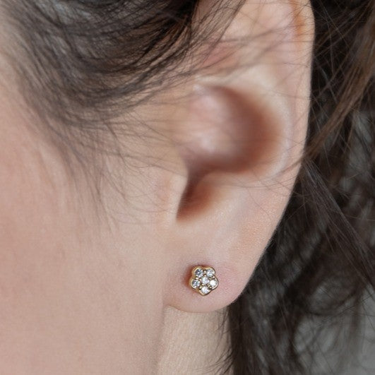 9ct Yellow Gold Diamond Flower Cluster Stud Earrings