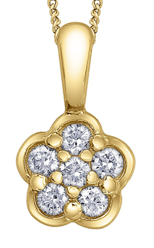 9ct Yellow Gold Diamond Flower Pendant with Chain