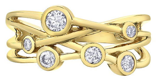9ct Yellow Gold Interwoven Diamond Bubble Band Ring