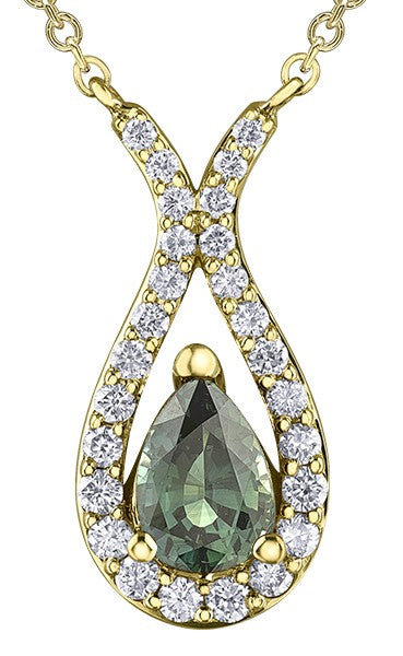9ct Yellow Gold Pear-Cut Green Sapphire Teardrop Pendant Necklace with Chain