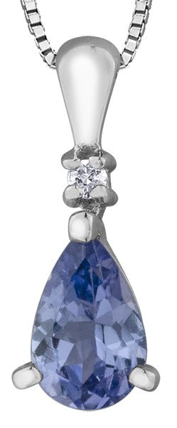 9ct White Gold Pear-Cut Tanzanite Pendant with Chain