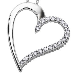 9ct White Gold Asymmetric Diamond Heart Pendant with Chain