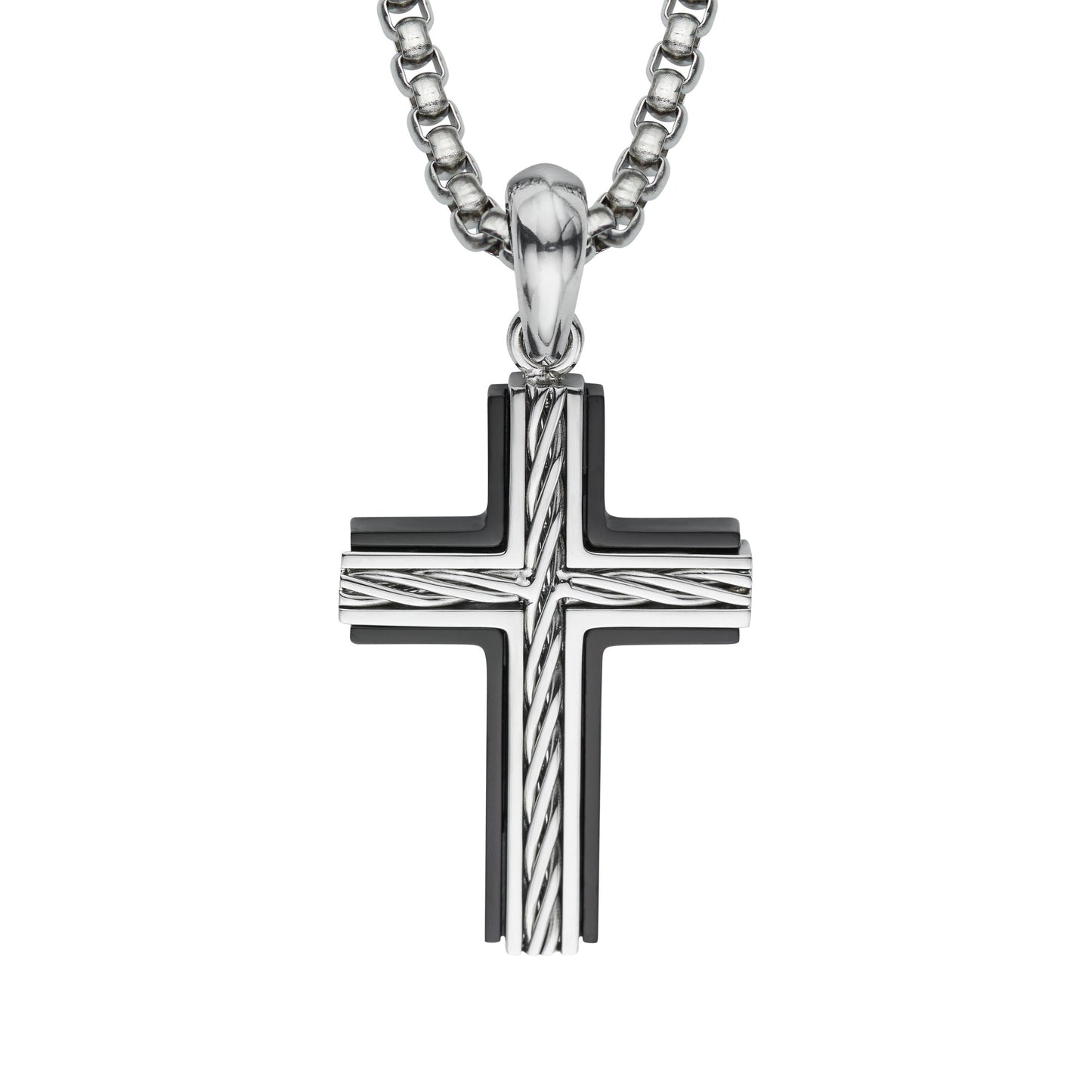 Stainless Steel Black IP Cross Pendant and Chain