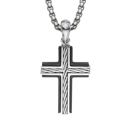Stainless Steel Black IP Cross Pendant and Chain
