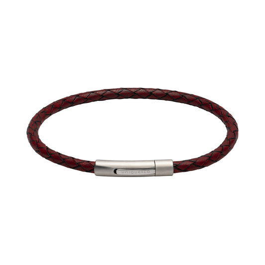 Antique Red Plaited Leather Bracelet
