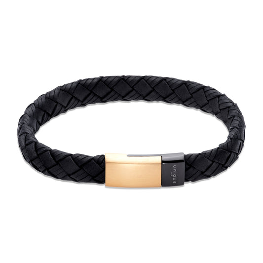Gold Plate Black Matt Leather Bracelet