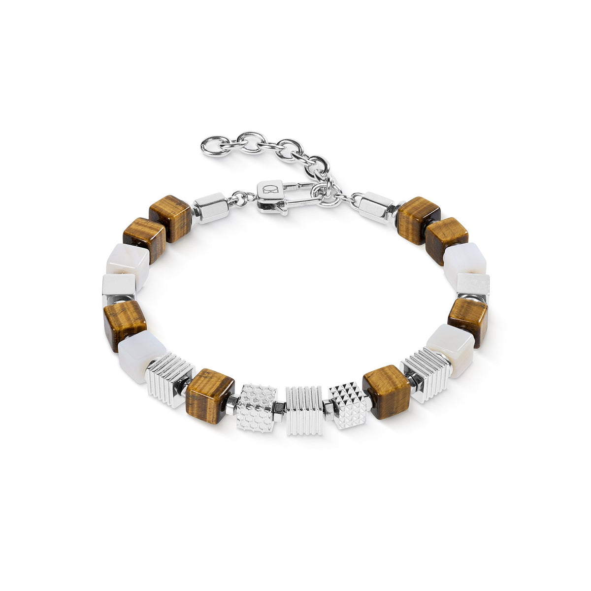 Tiger’s Eye Graphic Cubes Bracelet in Stainless Steel