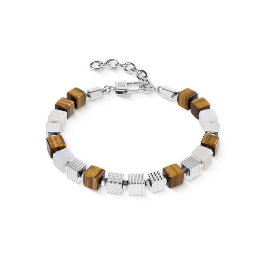 Tiger’s Eye Graphic Cubes Bracelet in Stainless Steel