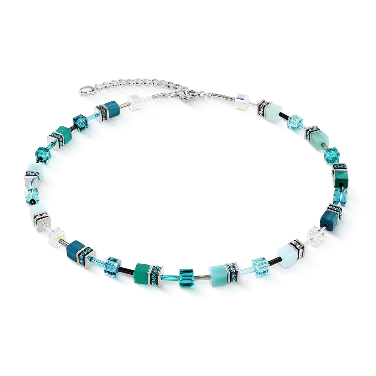 GeoCUBE Iconic necklace Teal silver colour