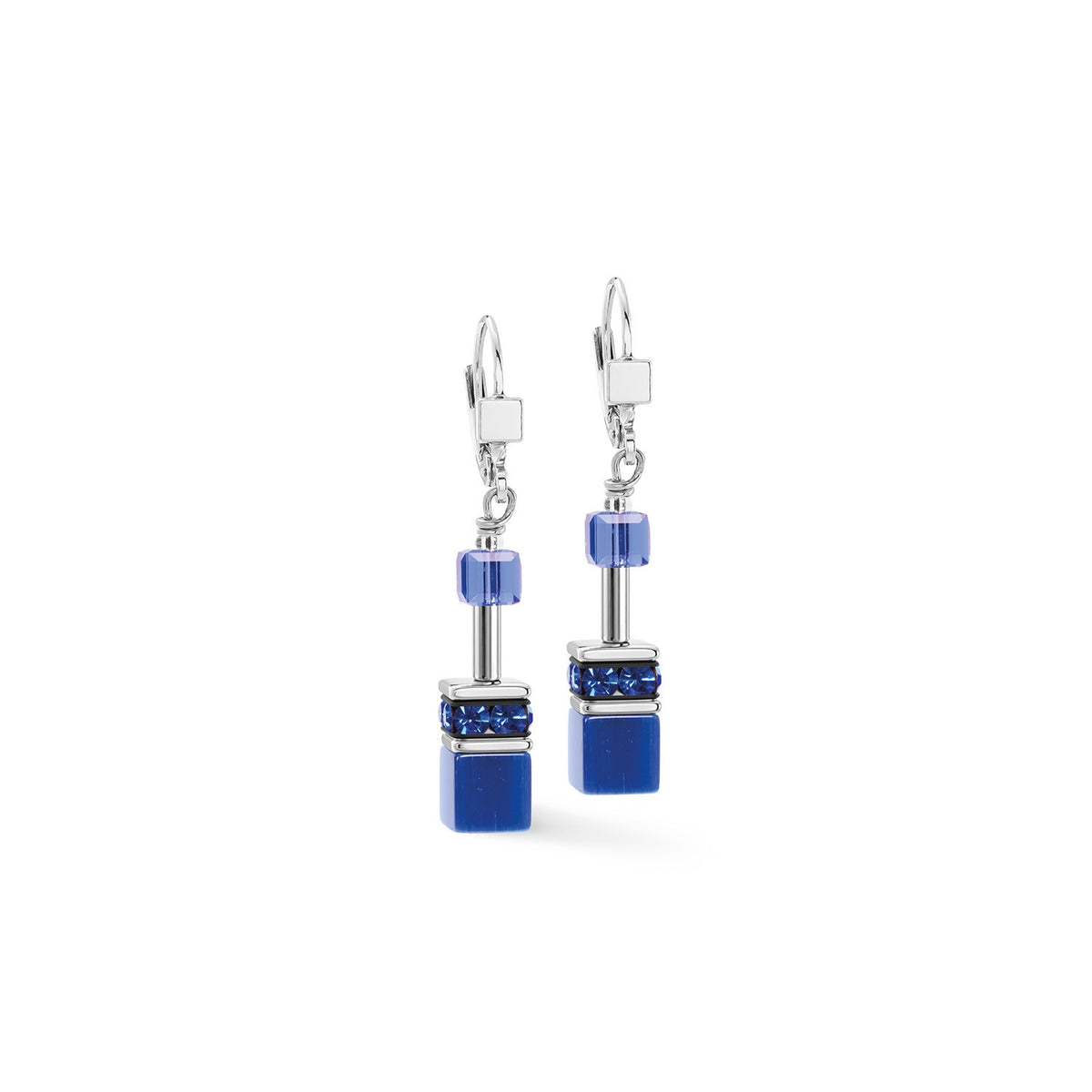 GeoCUBE Iconic Drop Earrings Azure Spirit Silver Colour