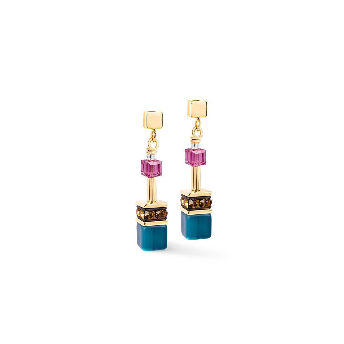 GeoCUBE Iconic Drop Earrings Multicolor Boho Gold