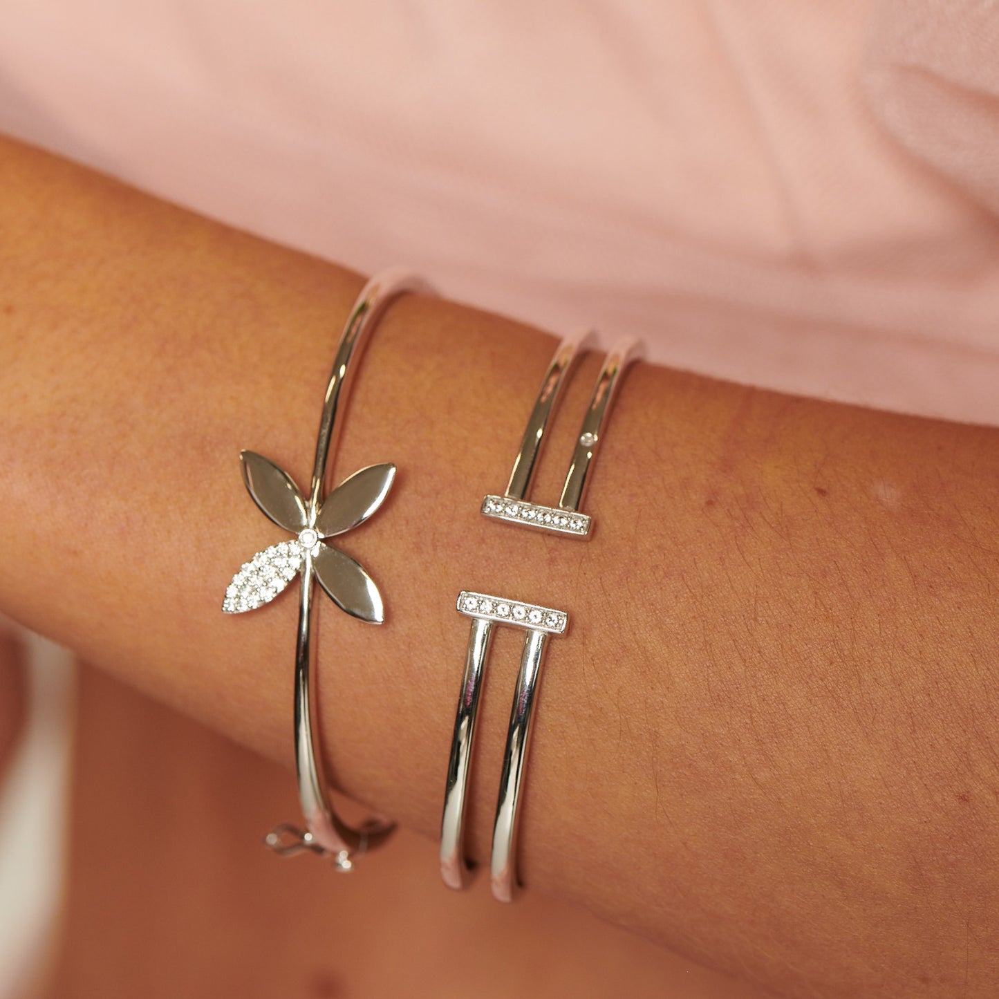 Silver Double Strand T-Bar Bangle