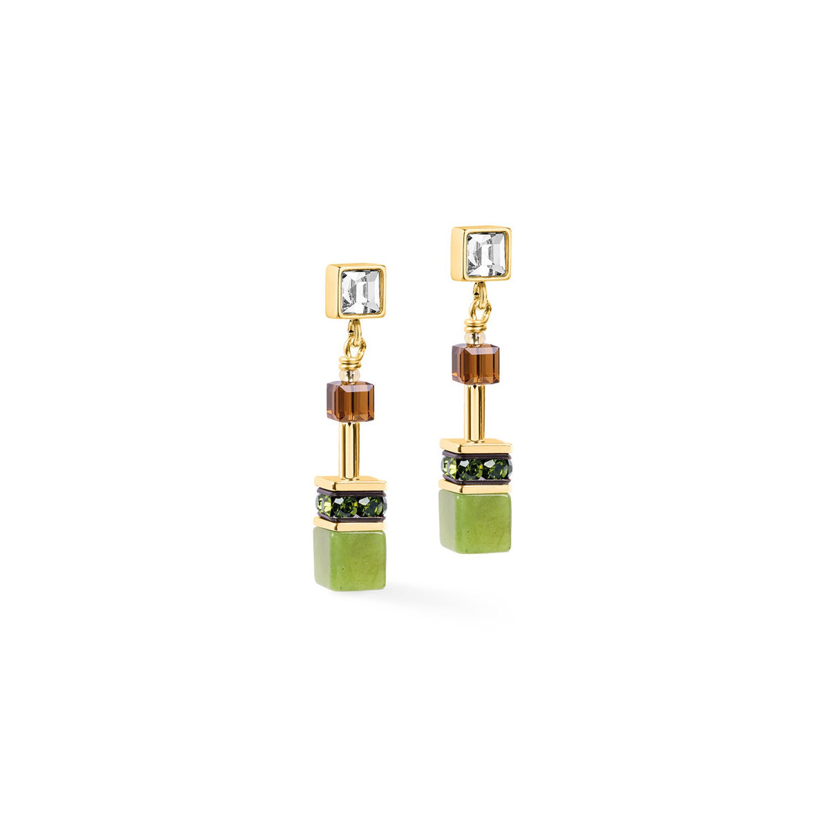 GeoCUBE Iconic Wave Stud Earrings Forest Gold