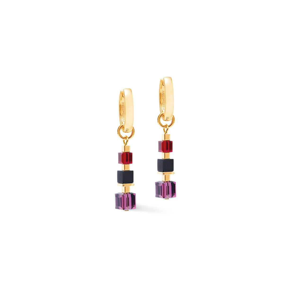 Hoop Earrings Cube Mix Precious Berry Gold colour