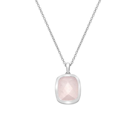 Silver Rose Quartz Pendant with Chain