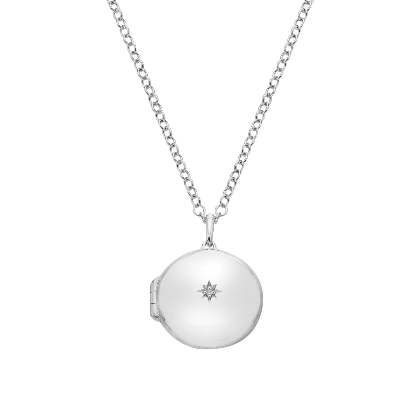 Silver Round Diamond Locket with Chain