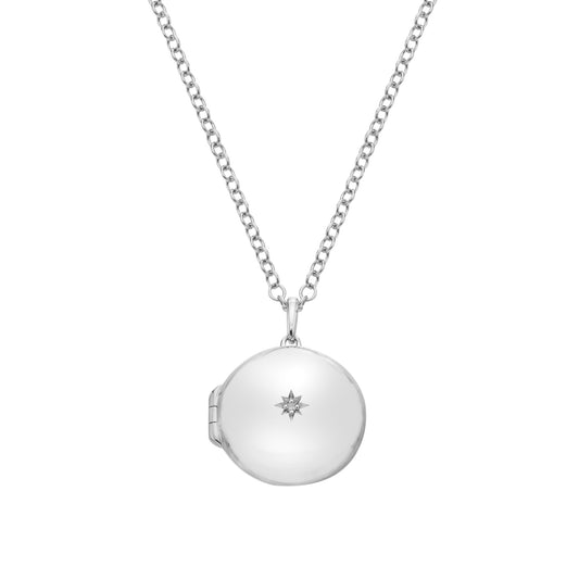 Silver Round Diamond Locket with Chain