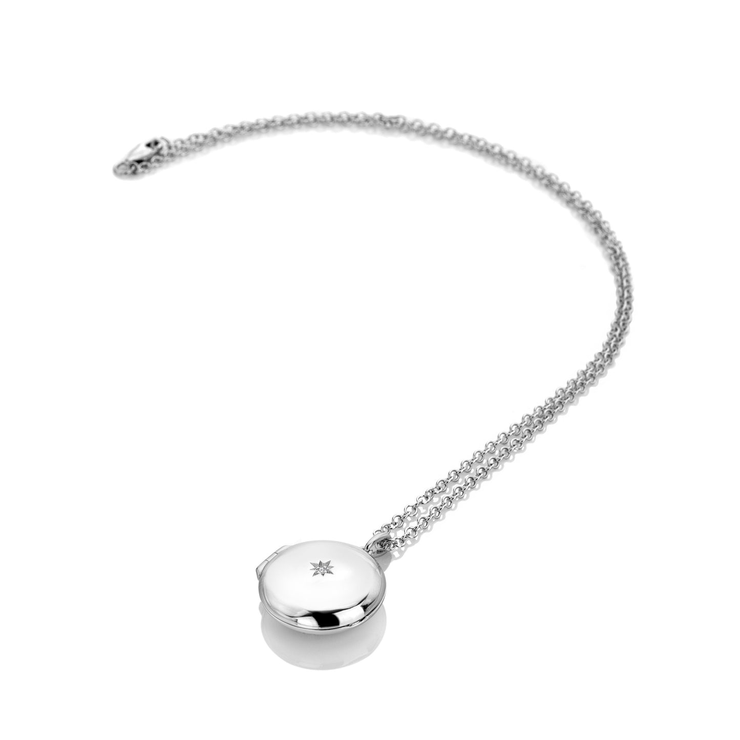 Silver Round Diamond Locket with Chain