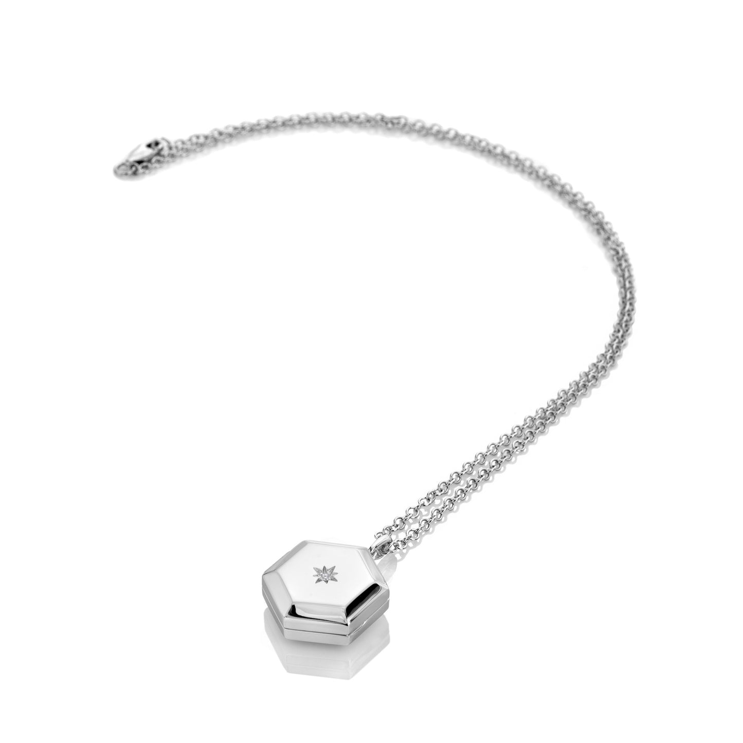 Silver Hexagon Diamond Locket with Chain