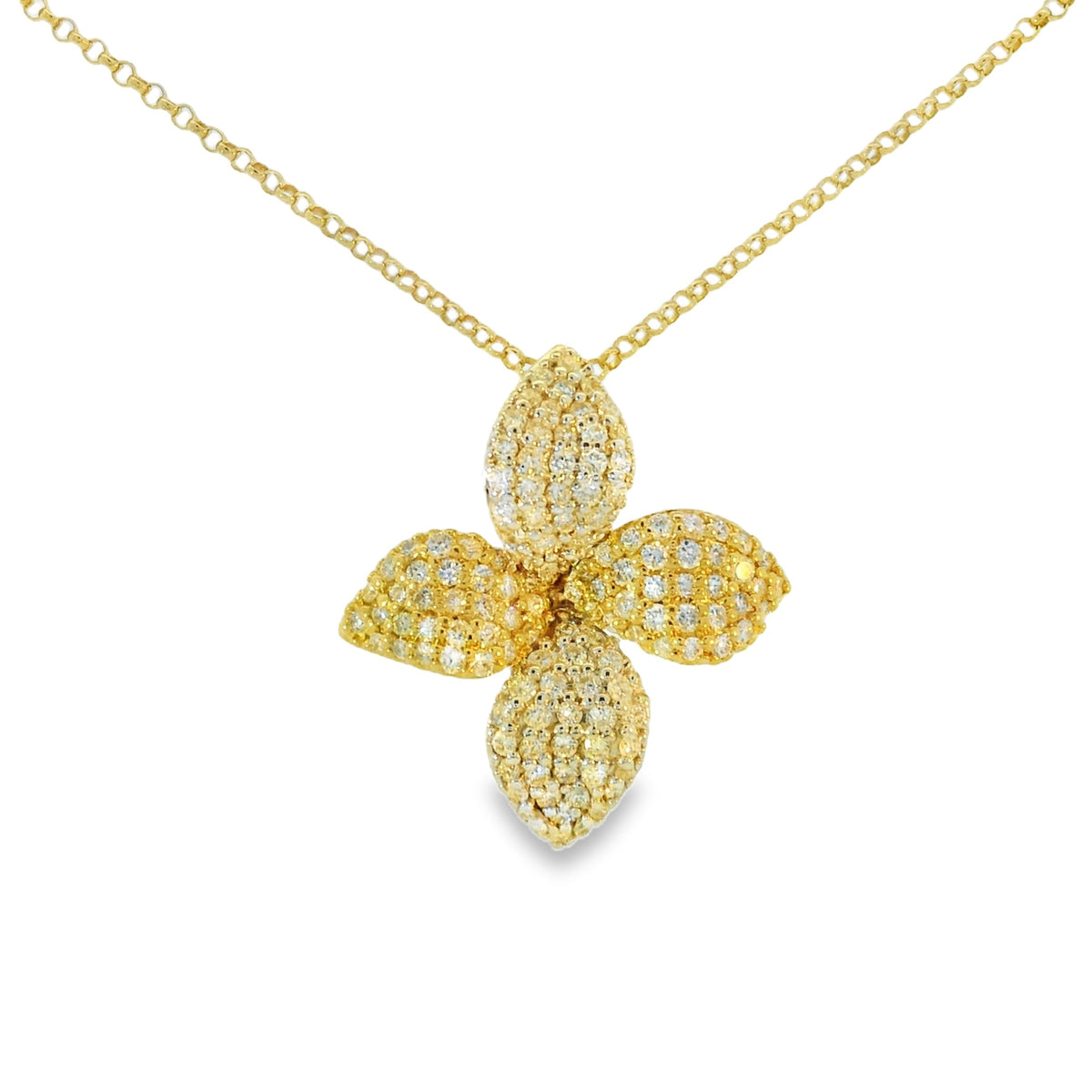 Two-Tone 9ct Yellow and White Gold Pavé Diamond Flower Pendant with Chain