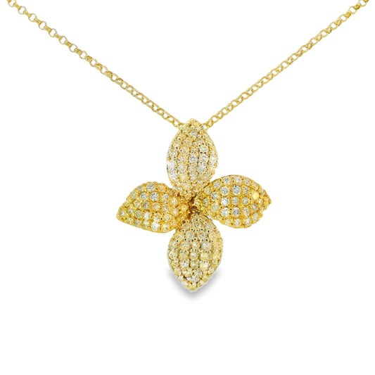 Two-Tone 9ct Yellow and White Gold Pavé Diamond Flower Pendant with Chain