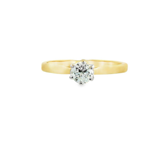 9ct Yellow Gold Classic Diamond Solitaire Ring with White Gold Setting