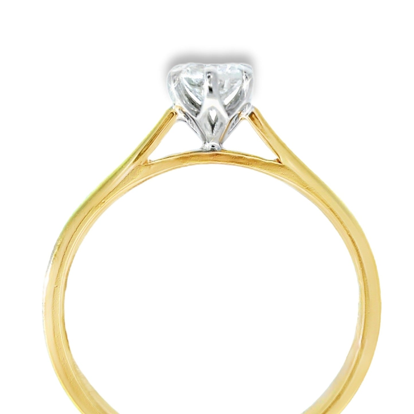 9ct Yellow Gold Classic Diamond Solitaire Ring with White Gold Setting