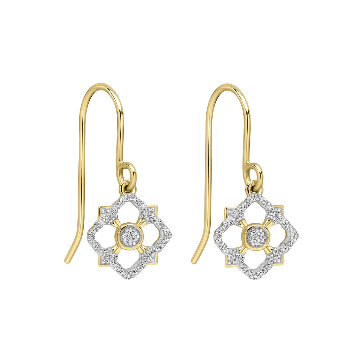 9ct Yellow Gold Diamond Floral Drop Earrings