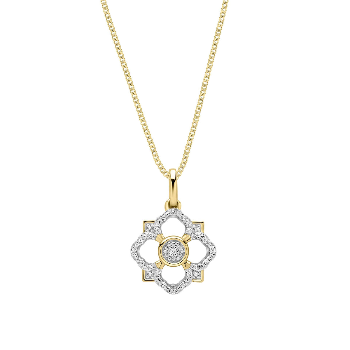 9ct Yellow Gold Diamond Floral Pendant