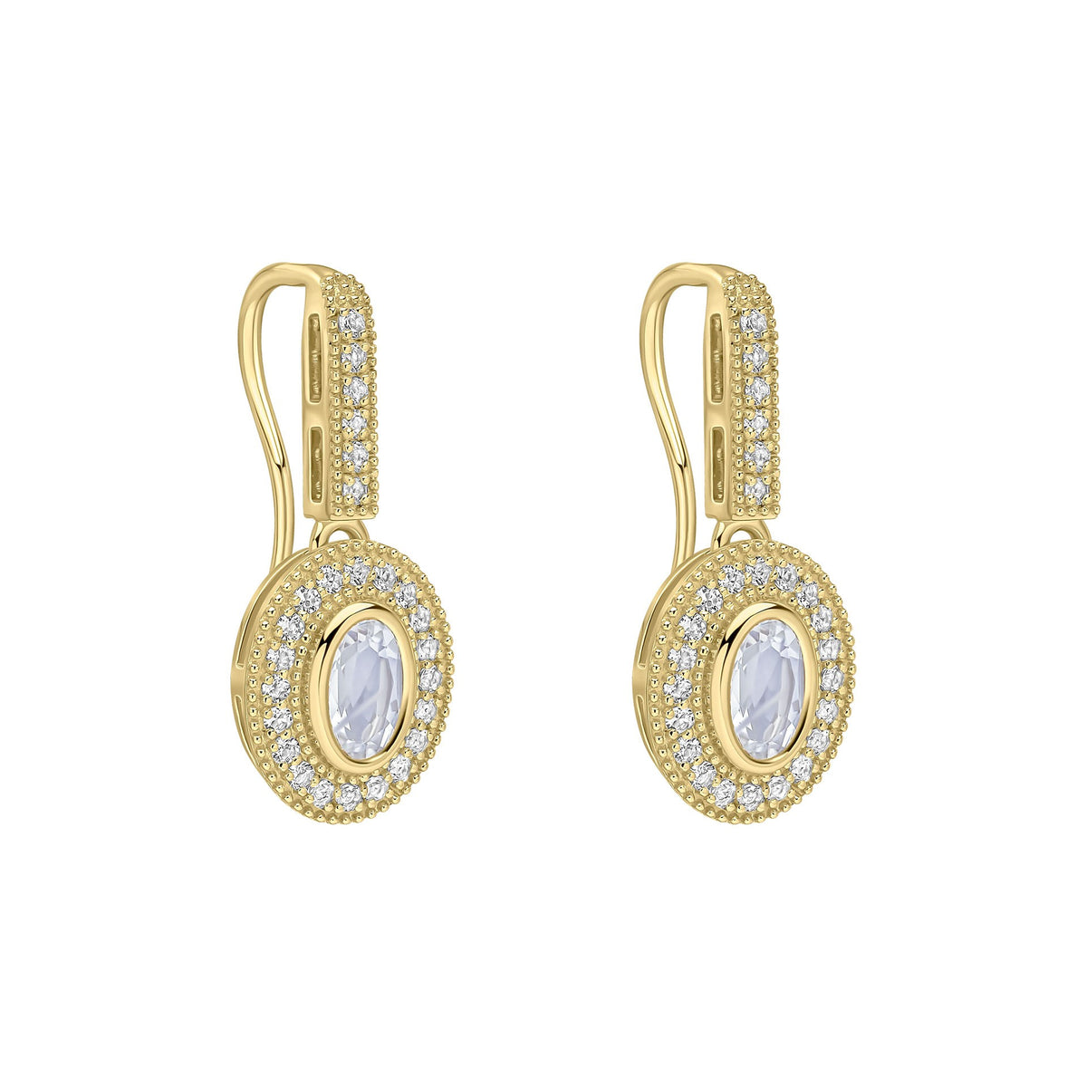 Oval Blue Moonstone and White Topaz Drop Earrings