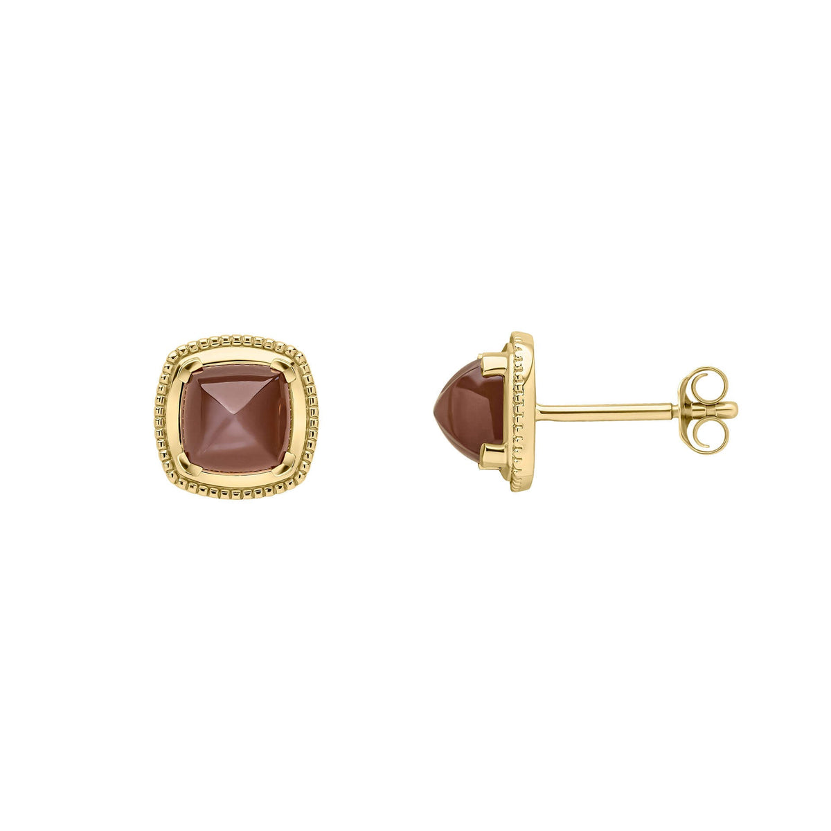 Sugarloaf Cut Chocolate Moonstone Stud Earrings