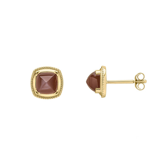 Sugarloaf Cut Chocolate Moonstone Stud Earrings