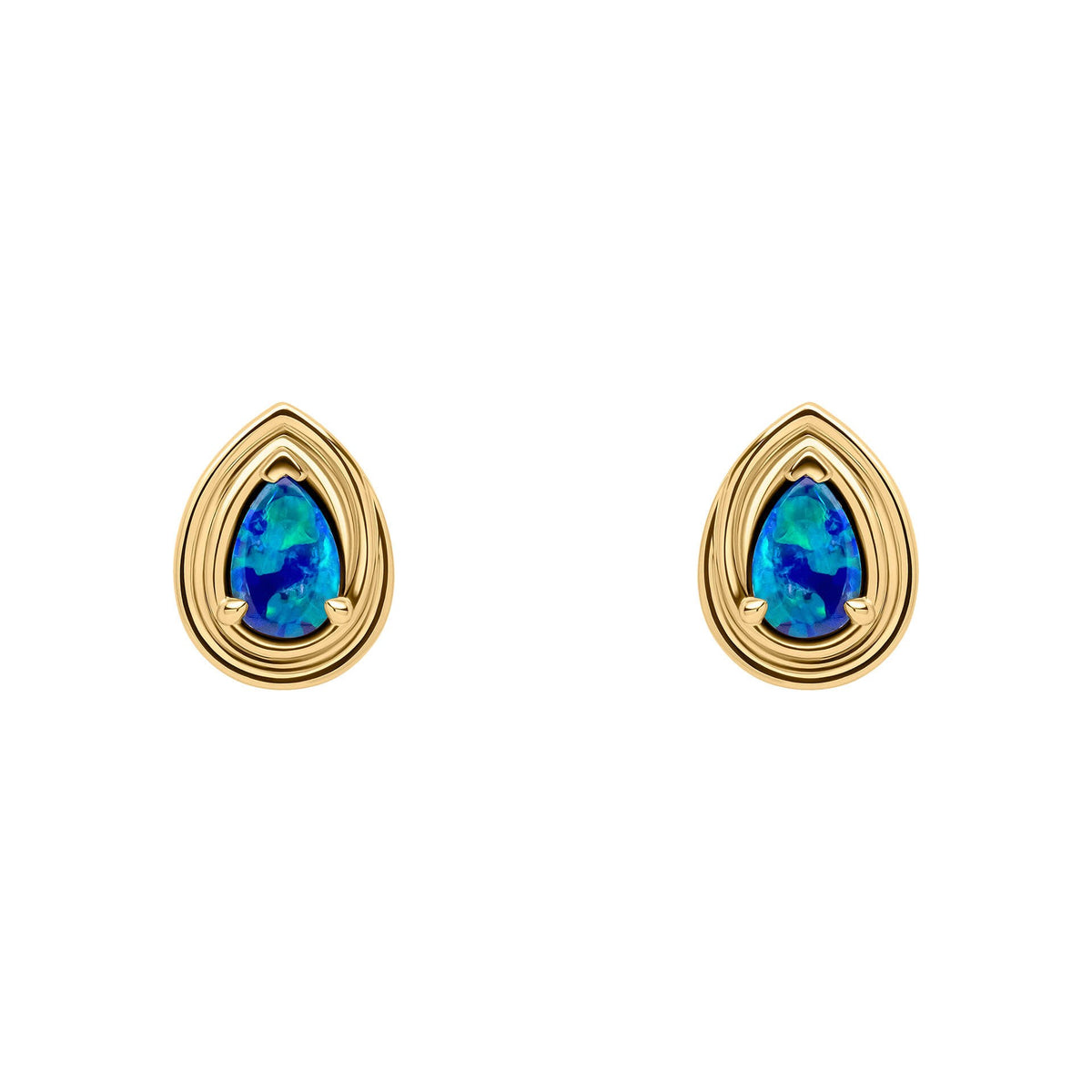 9ct Yellow Gold Opal Doublet Teardrop Stud Earrings