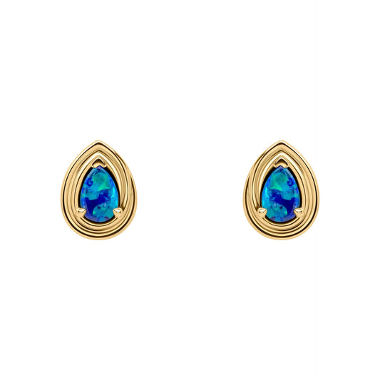 9ct Yellow Gold Opal Doublet Teardrop Stud Earrings
