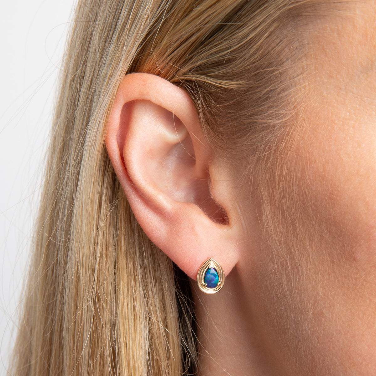 9ct Yellow Gold Opal Doublet Teardrop Stud Earrings